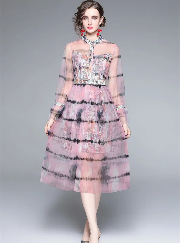 Retro Printed Stitching Long Sleeve Dress Wrap floral dresses
