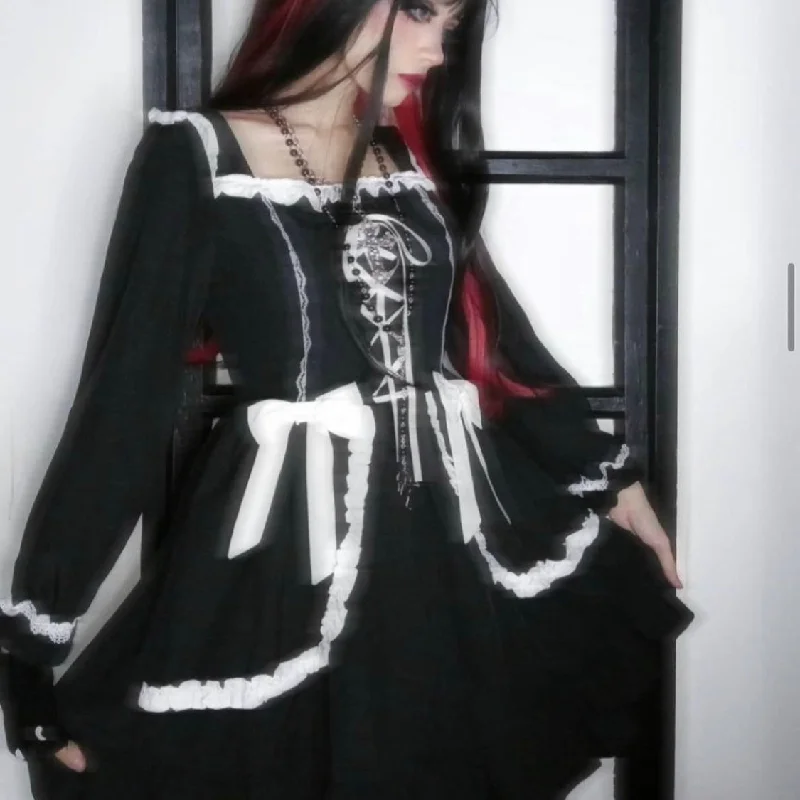 Review for Lolita Bow Black + White Dress YV43492 A-line unclassified dresses