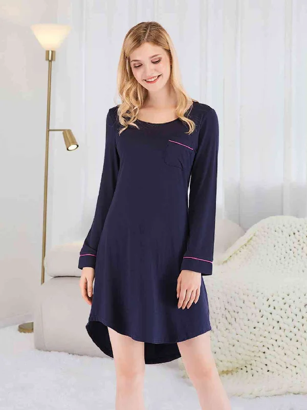 Round Neck Night Dress with Pocket Silk unclassified dresses