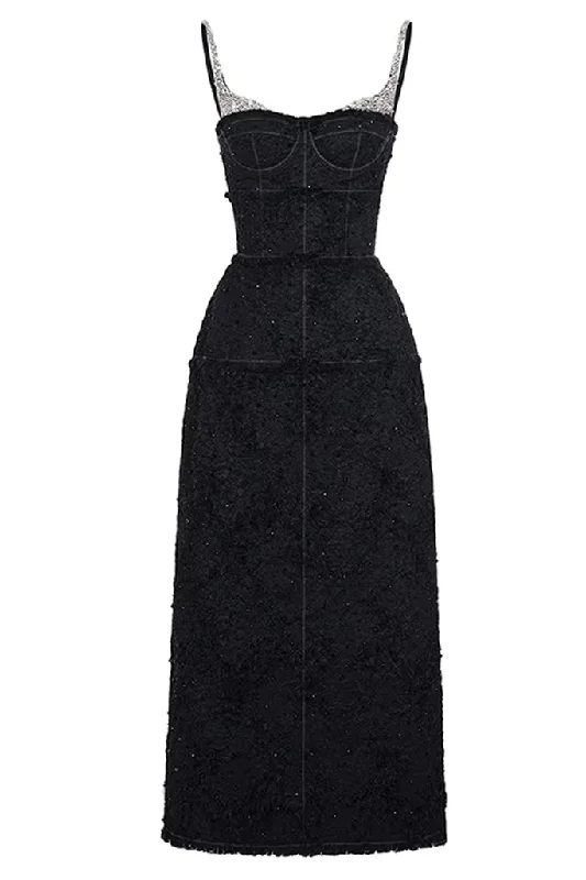 Zardena Black Crystal Embellished Dress Velvet unclassified dresses