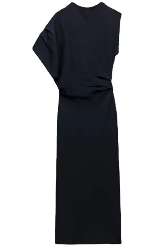 Hazel Black Knitted Asymmetrical Dress Printed unclassified dresses