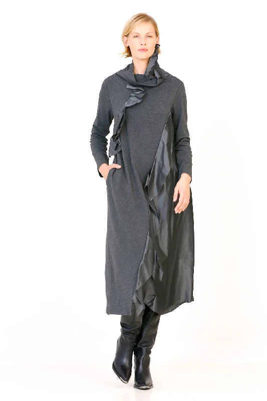 Ruffled Taffeta Dress - Anthracite Long unclassified dresses
