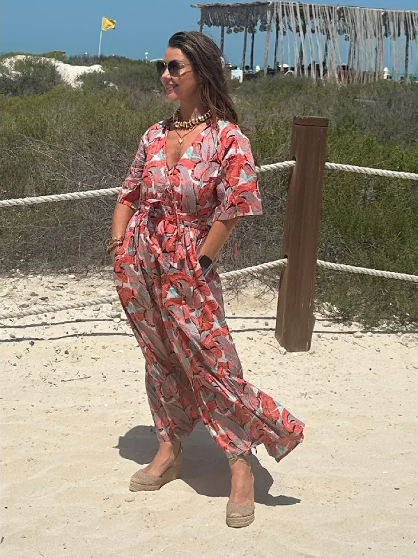 ‘SAGE’ DRESS CORAL PALM Tiered unclassified dresses