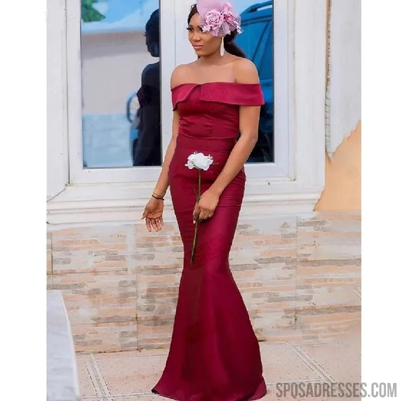 Sexy Mermaid Burgundy Off the Shoulder Sweetheart Cheap Maid Of Honor Dress,WG977 Chic unclassified dresses