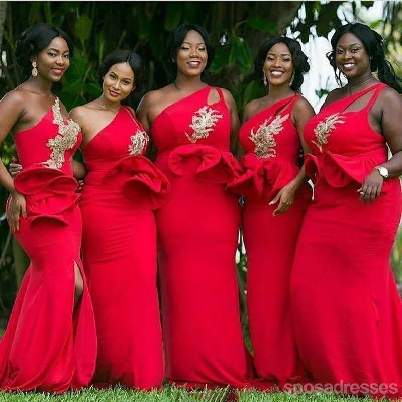 Sexy Mermaid Red One Shoulder Cheap Bridesmaid Dresses Online, WG942 High-low unclassified dresses