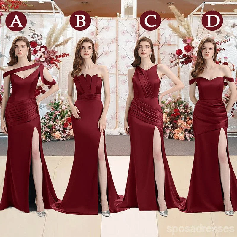 Sexy Mismatched Burgundy Mermaid High Slit Cheap Bridesmaid Dresses Online, WG1025 Fashionable unclassified dresses