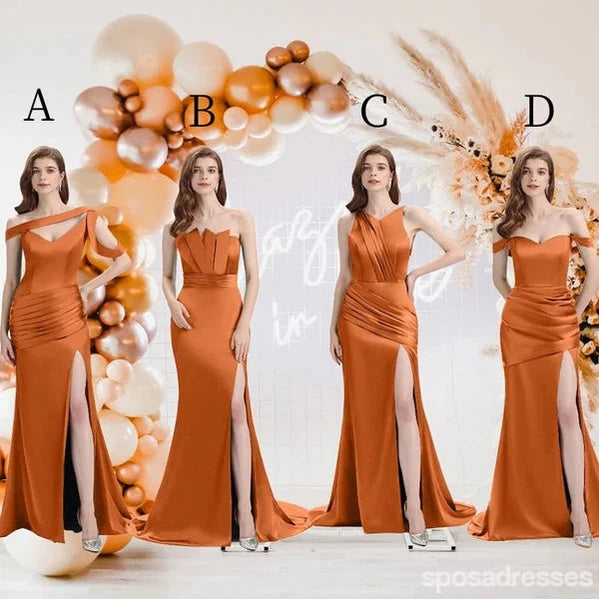Sexy Mismatched Burnt Orange Mermaid High Slit Cheap Bridesmaid Dresses Online, WG1027 Wedding guest unclassified dresses