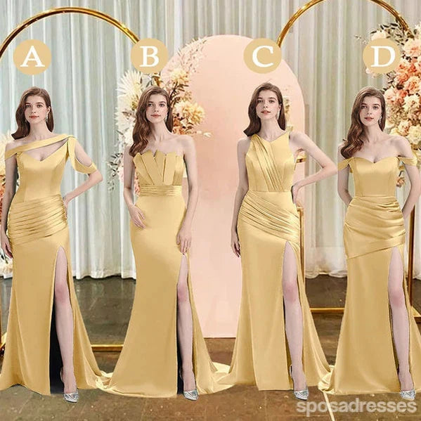 Sexy Mismatched Gold Mermaid High Slit Cheap Bridesmaid Dresses Online, WG1026 Best-selling unclassified dresses