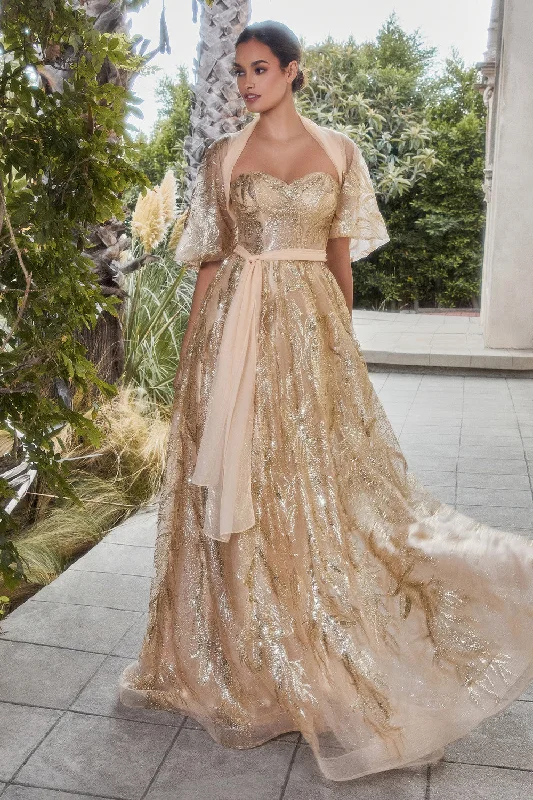 Shimmer Leaf Motif Ball Gown With Matching Shawl By Andrea And Leo -A1174 Pastel unclassified dresses