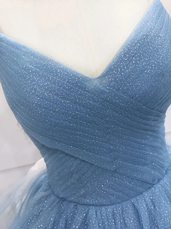 Shiny V Neck Blue Prom Dresses, Shiny V Neck Blue Formal Evening Dresses Color block unclassified dresses