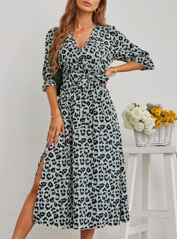 Short Sleeve Leopard Print Dress Cotton floral dresses