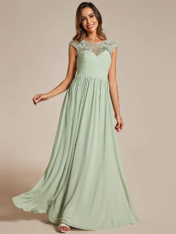 Shoulder Applique Round Neckline A-Line Formal Evening Dress featuring Cap Sleeves Street style unclassified dresses
