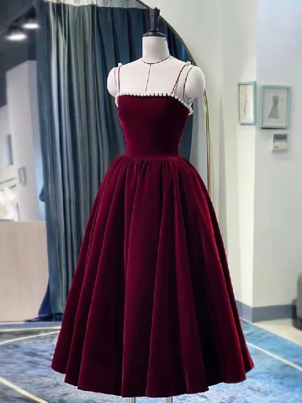 Simple burgundy tea length prom dress, burgundy homecoming dress Printed unclassified dresses Simple burgundy tea length prom dress, burgundy homecoming dress Printed unclassified dresses