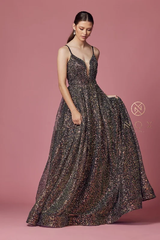 Sleeveless Iridescent Glitter Gown By Nox Anabel -R1030 Spring unclassified dresses