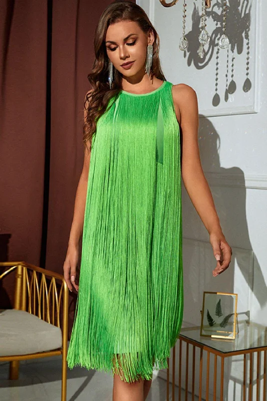 Sleeveless Round Neck Fringe Dress Office unclassified dresses