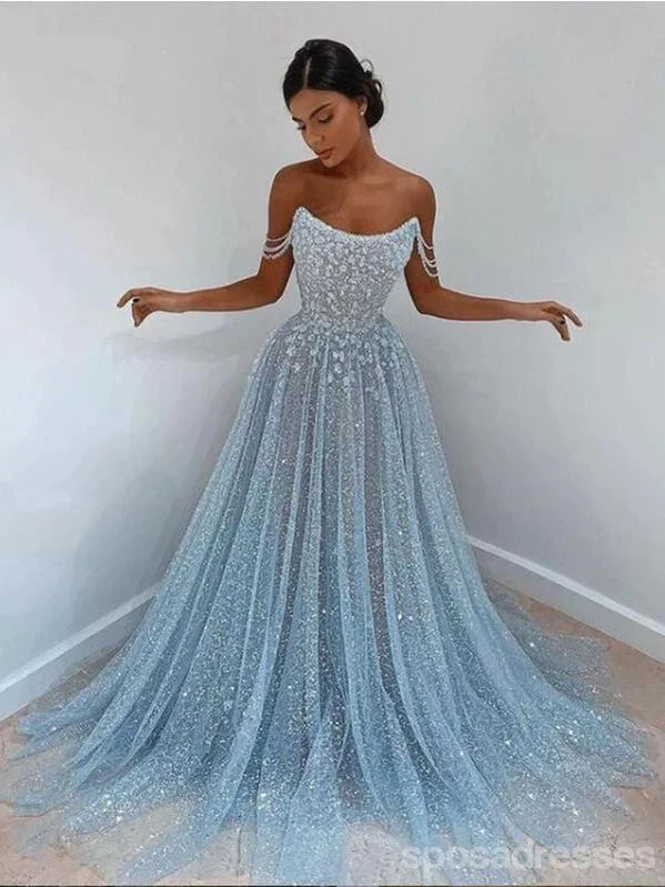 Sparkly A-line Blue Off Shoulder Cheap Prom Dresses Online,Dance Dresses,12580 Everyday wear unclassified dresses