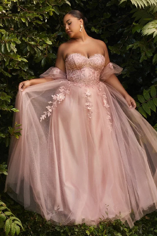 Strapless A-Line Gown And Puff Sleeves By Cinderella Divine -CD0191C Pastel unclassified dresses