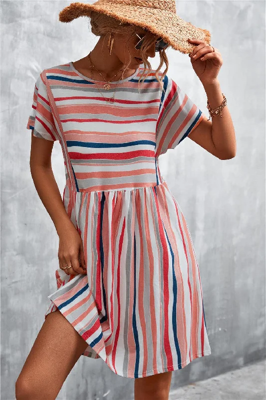 Striped Round Neck Dress Silk unclassified dresses