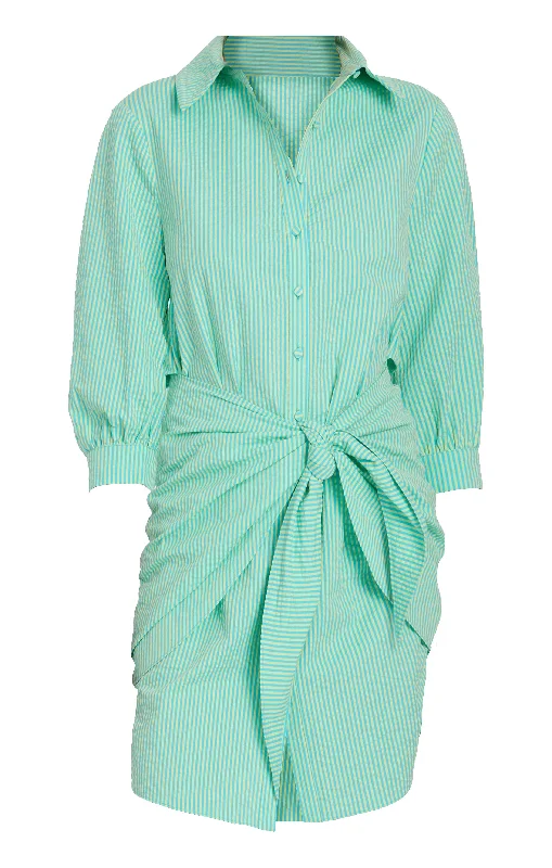 Striped Seersucker Three Quarter Sleeve Gaby Dress Casual chic unclassified dresses