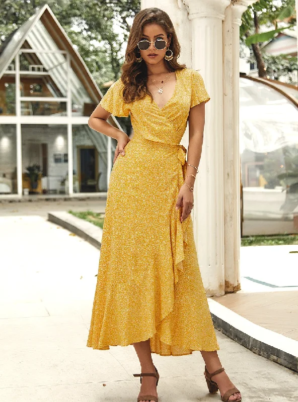 Summer Printed Leisure Holiday Dress Linen floral dresses