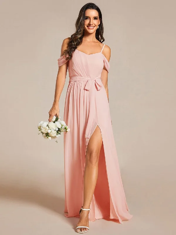 Sweetheart Neckline Cold Shoulder Chiffon Bridesmaid Dress Color block unclassified dresses