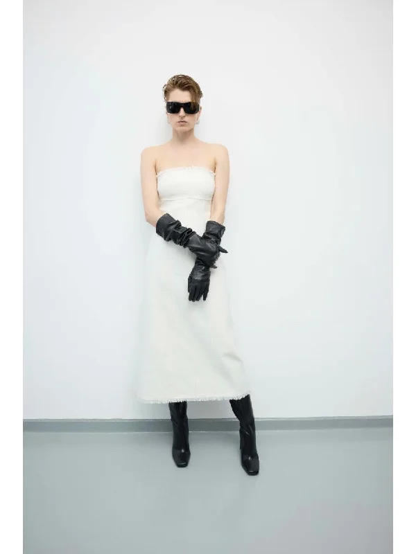 Textured Strapless Dress Ecru Holiday unclassified dresses