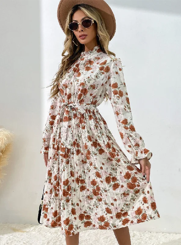 Trumpet Sleeve Floral Long Sleeve Dress Velvet floral dresses