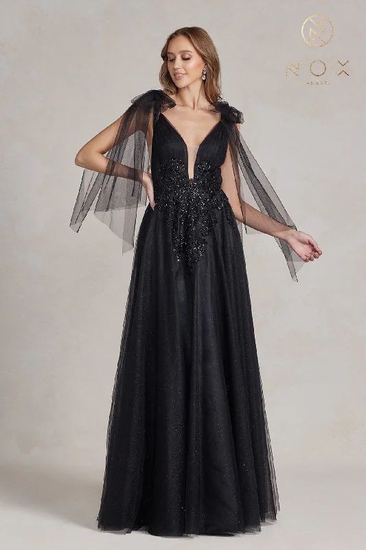 V Neck A-Line Off Shoulder Dress By Nox Anabel -E1075 Halter unclassified dresses
