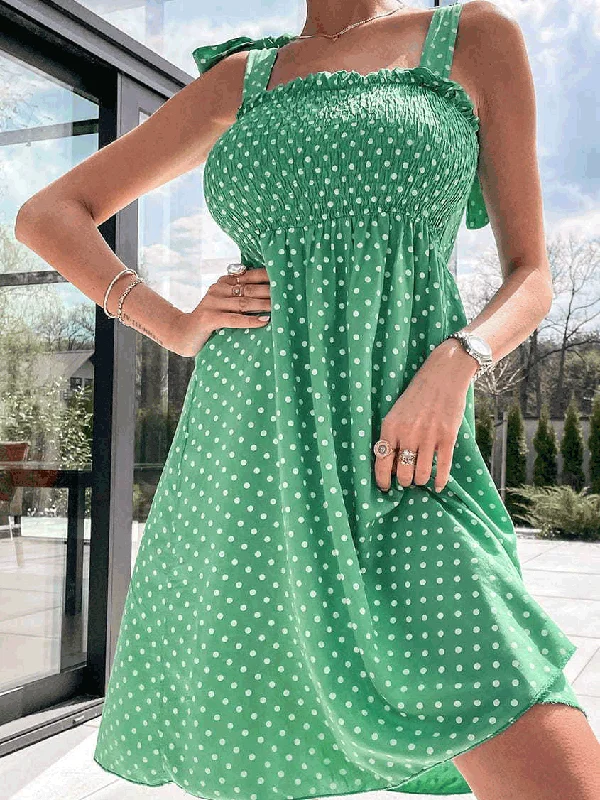 Women's Dresses Polka Dot Print Belted Sleeveless Dress Cute floral print summer dresses Women's Dresses Polka Dot Print Belted Sleeveless Dress Cute floral print summer dresses