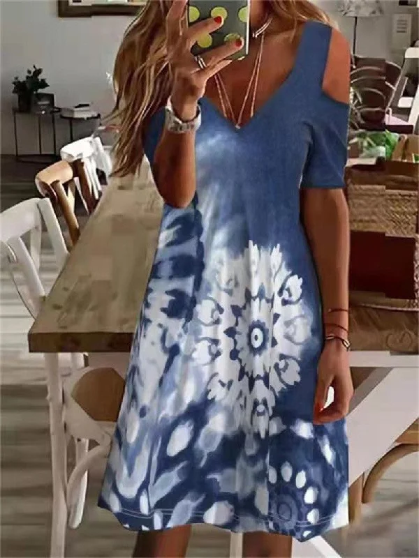 Women's Dresses Printed V-Neck Off-Shoulder Short Sleeve Dress Flattering floral dresses for all body types