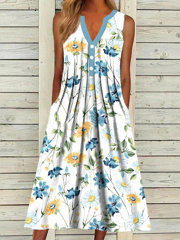 Women's Dresses Printed V-Neck Pocket Sleeveless Dress Date night floral dresses