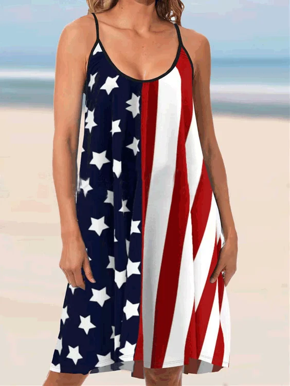 Women's Dresses Star-Stripe Print Crew-Neck Sleeveless Dress Best floral dresses for hourglass body shape