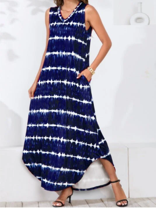Women's Dresses Tie-Dye Print V-Neck Irregular Sleeveless Dress Halter floral dresses