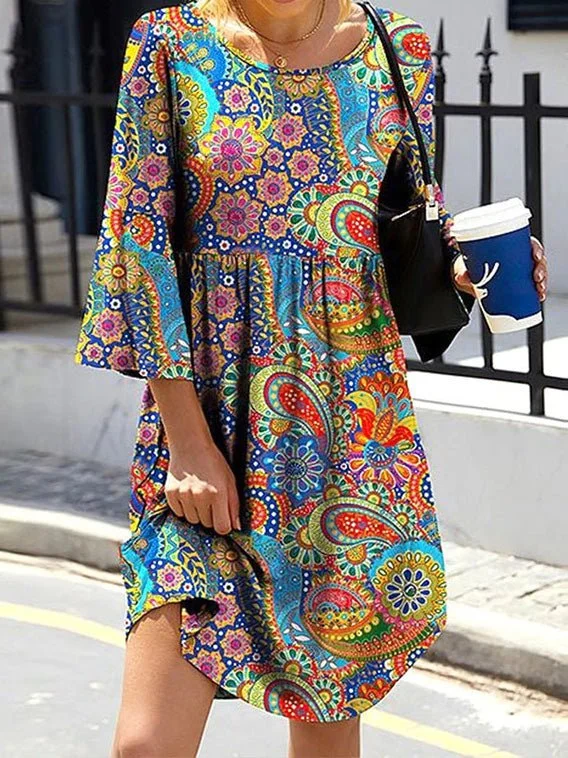 Women's Dresses Vintage Print Crew Neck Long Sleeve Dress Best floral dresses for plus size Women's Dresses Vintage Print Crew Neck Long Sleeve Dress Best floral dresses for plus size