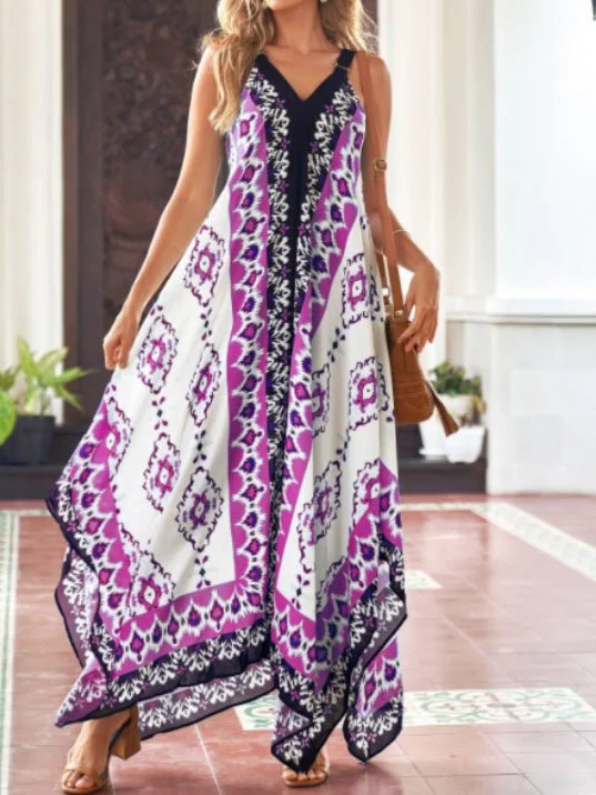 Women's Dresses Vintage Print Sling Irregular Dress Bodycon floral dresses