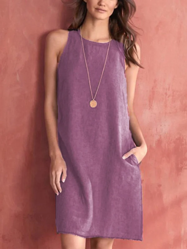 Blue Zone Planet | Woven Cotton Linen Comfortable Round Neck Sleeveless Dress Short unclassified dresses Blue Zone Planet | Woven Cotton Linen Comfortable Round Neck Sleeveless Dress Short unclassified dresses