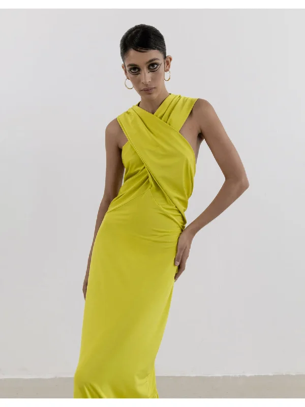 Wrap Dress In Mold Green Shıny Jersey High-end unclassified dresses