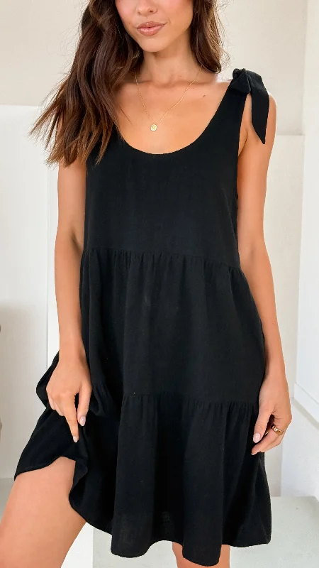 Adina Mini Dress - Black Mini Skirt with Lace