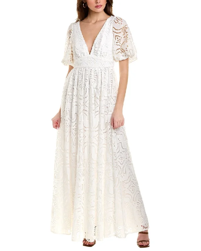 Badgley Mischka Lace Gown Lace Dress Deep V