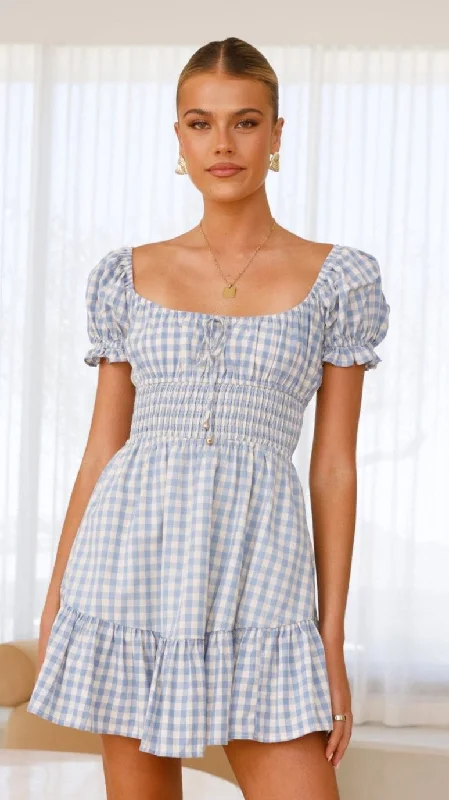 Kori Mini Dress - Blue Check Mini Skirt Dress