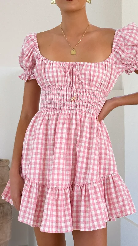 Kori Mini Dress - Pink Check Leather Mini Skirt