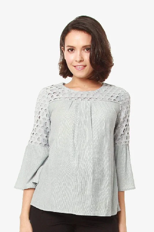 Lace Flounce Sleeves Cardea Nursing Top Grey Simple Lace Gown