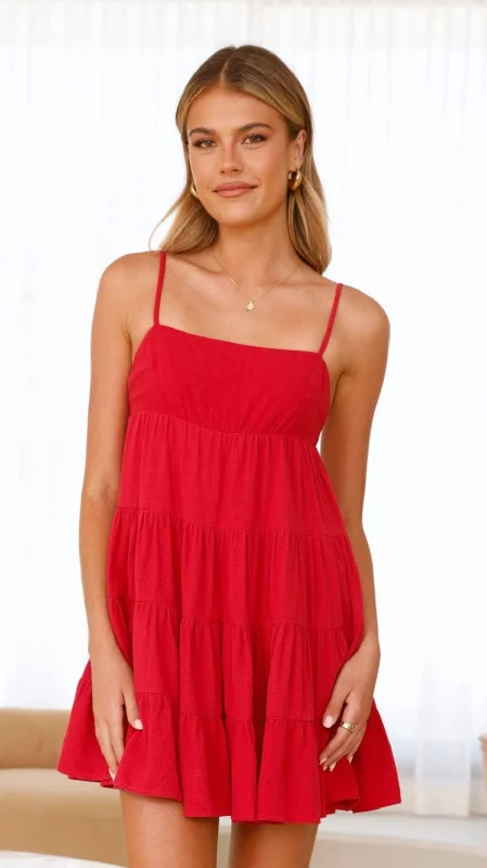 Maddison Mini Dress - Red Mini Skirt with Pockets
