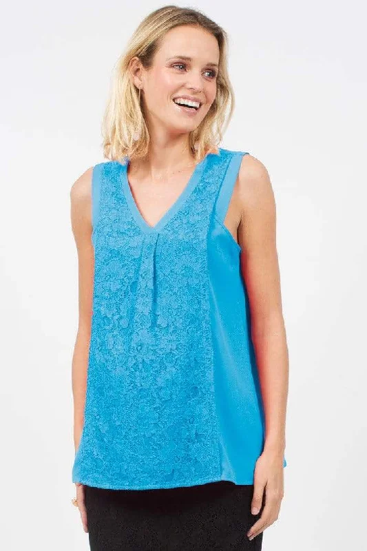 Aryana V-Neck Lace Sleeveless Nursing Top Blue Lace Dress Flare