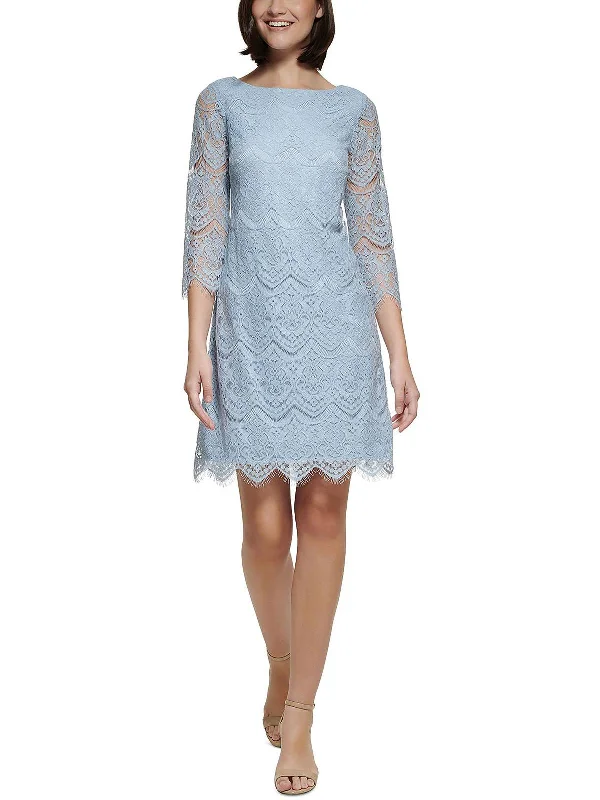 Womens Lace Overlay Above Knee Shift Dress Lace Dress Classic