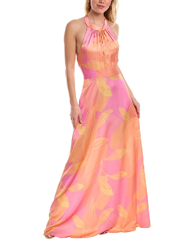 Aidan Mattox Halter Printed Maxi Dress Cotton Maxi Skirt