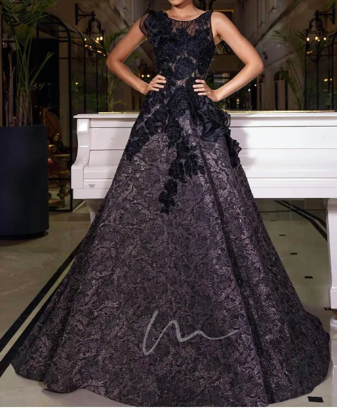 Beaded Lace Gown In Black Lace Dress Fashion