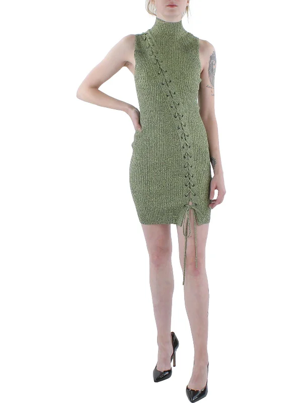 Cade Womens Lace-Up Fitted Sweaterdress Simple Lace Dress