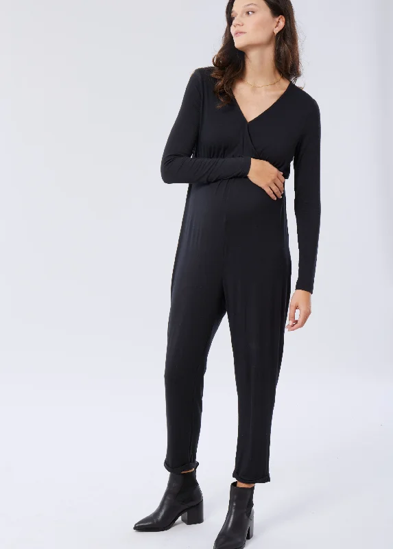 EveryWear Long Sleeve Maternity Jumpsuit Soft Flow Maxi