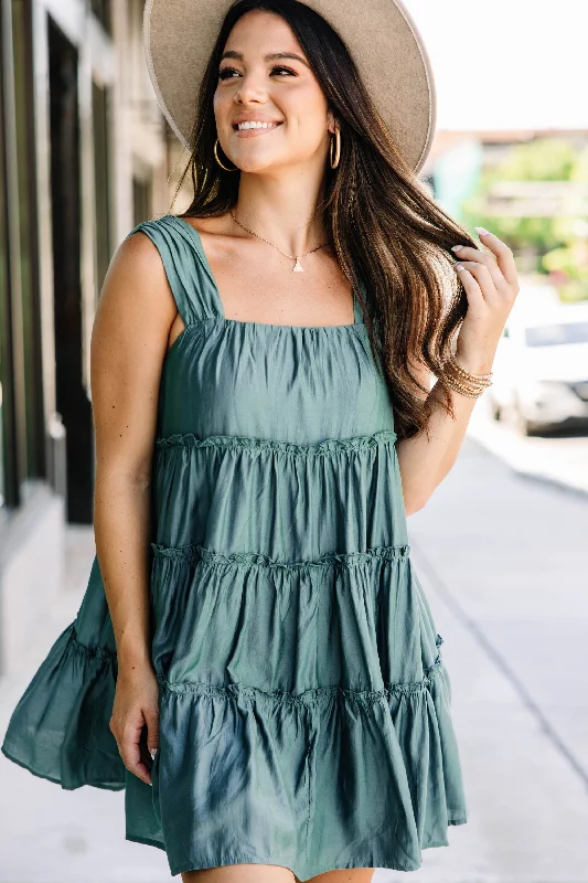 Find Your Place Forest Green Babydoll Dress Elegant Lace Design